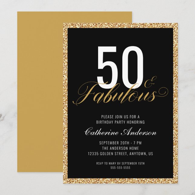 Invitación 50 y fabulosa fiesta de cumpleaños elegante Purpur (Anverso / Reverso)