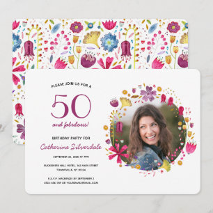 Invitación 50 y fabulosa fiesta de cumpleaños floral acuarela