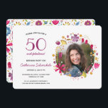 Invitación 50 y fabulosa fiesta de cumpleaños floral acuarela<br><div class="desc">50 y Fabuloso bonito moderna floral acuarela botánica floral alrededor de la foto del chica de cumpleaños. El reverso presenta un patrón de floración que se puede comparar. Cambiar la foto,  los detalles e incluso la edad a personalizar. Crédito de la foto: Photography © Storytree Studios,  Stanford,  CA</div>