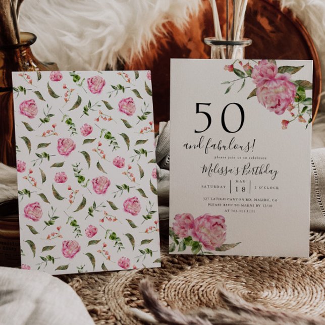 Invitación 50 y fabulosa fiesta de cumpleaños Floral rosa (Subido por el creador)