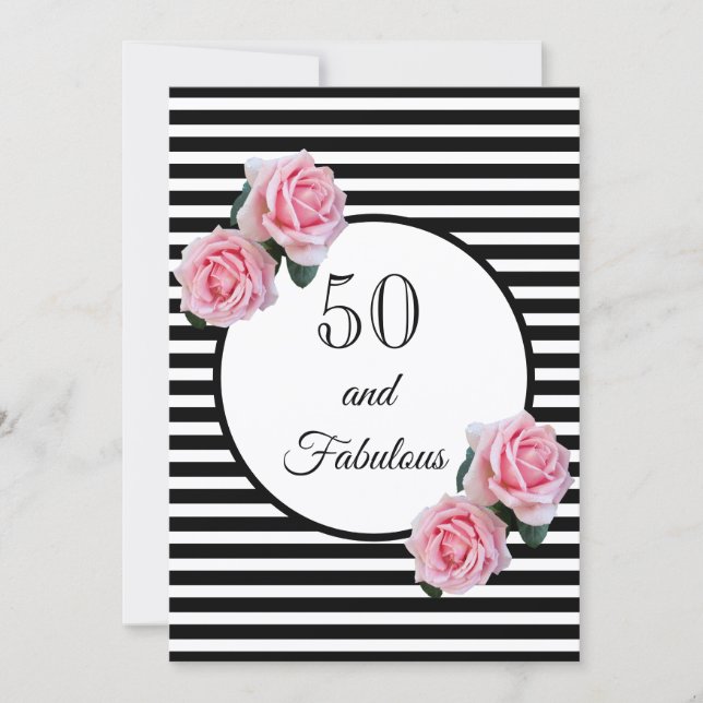 Invitación 50 y fabulosa fiesta de cumpleaños glam blanco neg (Anverso)