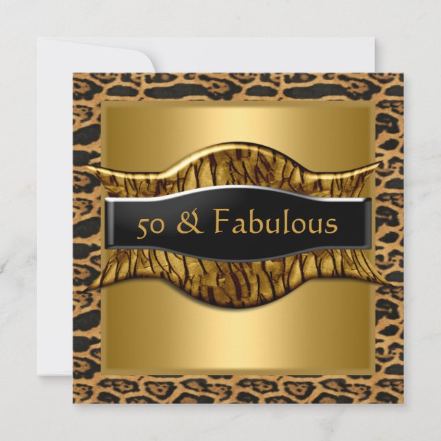 Invitación 50 y fabulosa fiesta de cumpleaños Gold Black Leop (Anverso)