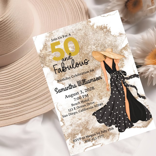 Invitación 50 y fabulosa fiesta de cumpleaños negro y oro (Subido por el creador)
