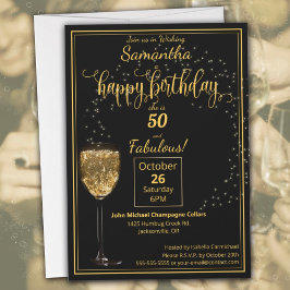 Invitación 50 y fabulosa fiesta de cumpleaños negro y oro