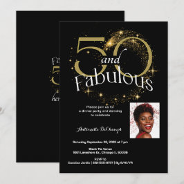 Invitación 50 y fabulosa fiesta de cumpleaños Oro Blanco Negr