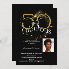 Invitación 50 y fabulosa fiesta de cumpleaños Oro Blanco Negr