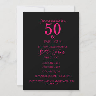 Invitación 50 Y Fabulosa Fiesta De Cumpleaños Pink Hot Black
