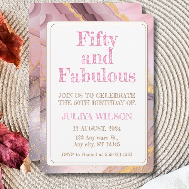 Invitación 50 y fabulosa fiesta de cumpleaños rosa purpurina  (Subido por el creador)