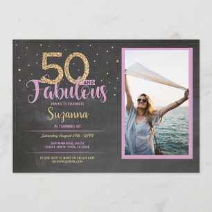 Invitación 50 y fabulosa fiesta de cumpleaños rosado 50.ª fot