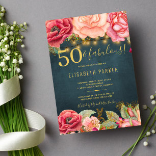 Invitación 50 y fabulosa floral elegante fiesta de 50 años
