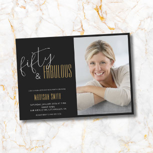 Invitación 50 y fabulosa foto Black and Gold 50 cumpleaños