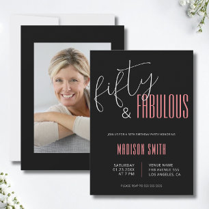 Invitación 50 y fabulosa foto Black y Pink 50 cumpleaños