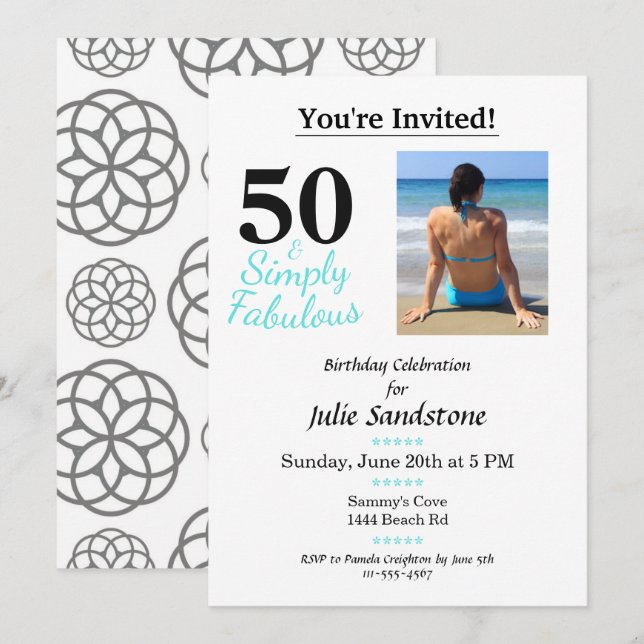 Invitación 50 y fabulosa foto Cumpleaños Cute (Anverso / Reverso)