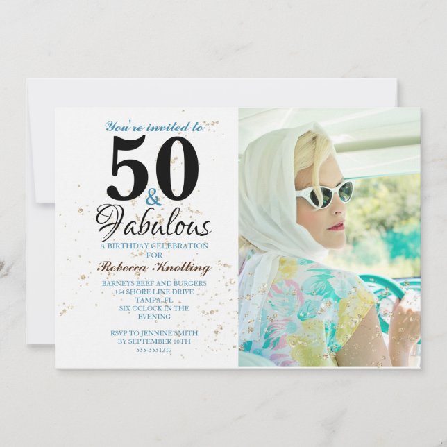 Invitación 50 y fabulosa foto de la celebración del cumpleaño (Anverso)