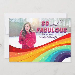 Invitación 50 y fabulosa foto de la mancha arco iris cumpleañ
