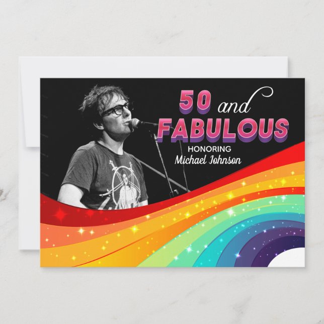 Invitación 50 y fabulosa foto del orgullo gay arcoiris Cumple (Anverso)