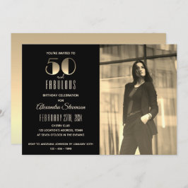 Invitación 50 y fabulosa foto en negro y oro 50 cumpleaños