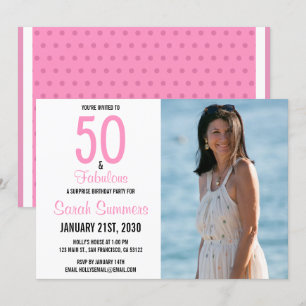 Invitación 50 y fabulosa foto rosa 50 cumpleaños