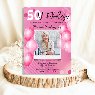 Invitación 50 y Fabulosa Foto Rosa Cumpleaños 50 Español