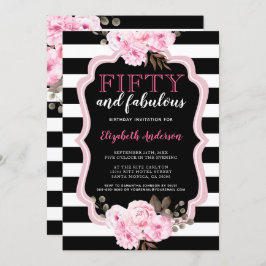 Invitación 50 y fabulosa franja negra de flores rosadas
