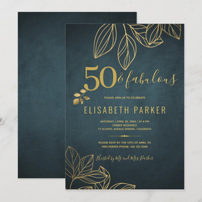 Invitación 50 y fabulosa marina de oro 50 cumpleaños (Anverso / Reverso)