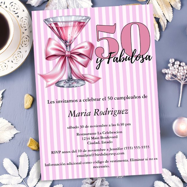 Invitación 50 y Fabulosa Pink Martini Español 50 cumpleaños (Subido por el creador)