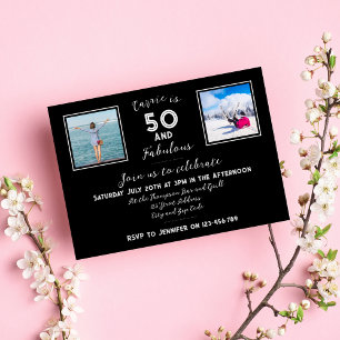 Invitación 50 y fabulosa tipografía moderna en blanco y negro