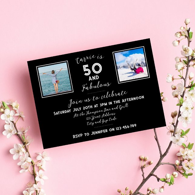 Invitación 50 y fabulosa tipografía moderna en blanco y negro (Subido por el creador)