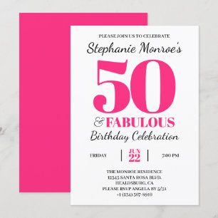 Invitación 50 y fabulosa tipografía rosa retro cumpleaños