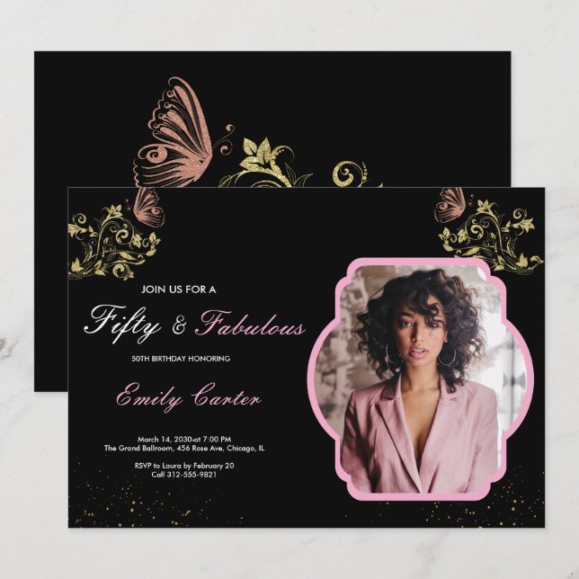 Invitación 50 y Fabulosas Fiesta de Cumpleaños número 50 de C (Anverso / Reverso)