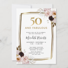 Invitación 50 y Fabulosas Rosas Rosadas Metalizadas Cumpleaño