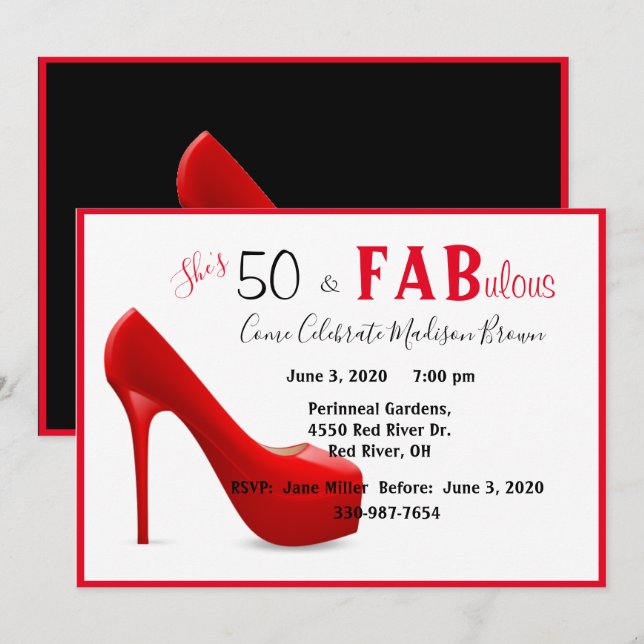 Invitación 50 y fabuloso 50 años, mujeres rojas (Anverso / Reverso)