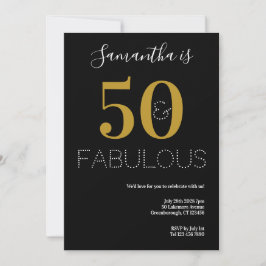 Invitación 50 y fabuloso 50 cumpleaños Fiesta de oro negro