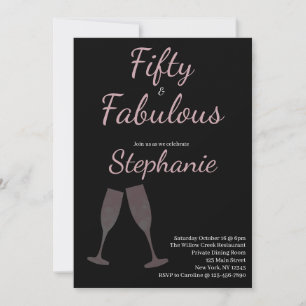 Invitación 50 y fabuloso 50 cumpleaños Fiesta negro rosa