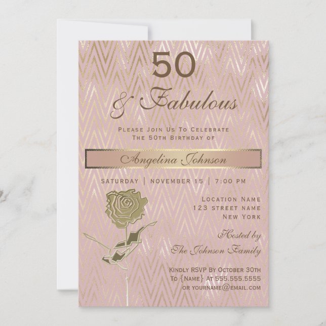 Invitación 50 y fabuloso 50 cumpleaños Sparkle Rosa Gold (Anverso)