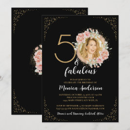 Invitación 50 y fabuloso 50 Purpurina de la fiesta de cumplea