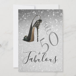 Invitación 50 y fabuloso 50elegante Purpurina Plata