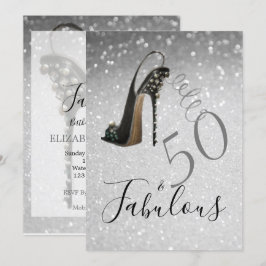 Invitación 50 y fabuloso 50elegante Purpurina Plata