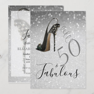 Invitación 50 y fabuloso 50elegante Purpurina Plata