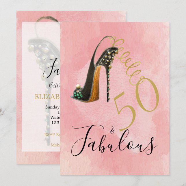 Invitación 50 y Fabuloso 50elegante rosa moderno (Anverso / Reverso)