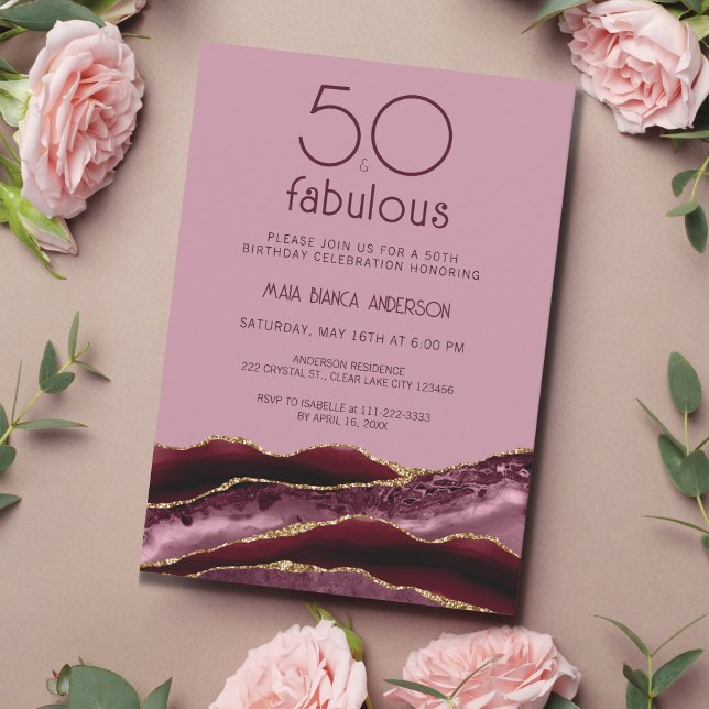 Invitación 50 y fabuloso Agate rosado 50 cumpleaños (Subido por el creador)