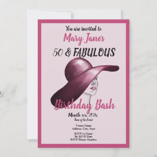 Invitación 50 y Fabuloso Bash de cumpleaños rosado