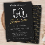 Invitación 50 y fabuloso Black Elegant Script Cumpleaños<br><div class="desc">50 y Fabulosa Invitación de cumpleaños Black Elegant Script. Black elegante invitacion de fiesta de cumpleaños. El fabuloso patrón está en la parte trasera. Personalizar el texto de la invitación. Ideal para la fiesta de cumpleaños número 50 de una mujer.</div>