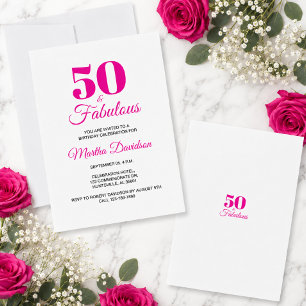 Invitación 50 y fabuloso celebración de fiesta rosa chic