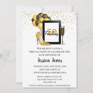 Invitación 50 y Fabuloso Cincuenta Cumpleaños Virtual Oro