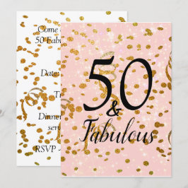 Invitación 50 y fabuloso Confetti de oro rosado de la fiesta 