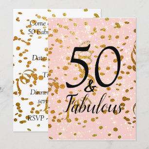Invitación 50 y fabuloso Confetti de oro rosado de la fiesta
