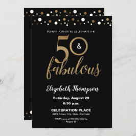 Invitación 50 y fabuloso Confetti Nacimiento y Oro Negro