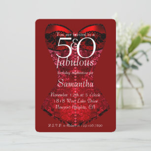 Invitación 50 y fabuloso corsé rojo de cumpleaños