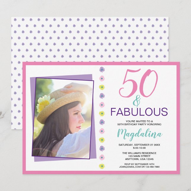 Invitación 50 y fabuloso cumpleaños (Anverso / Reverso)